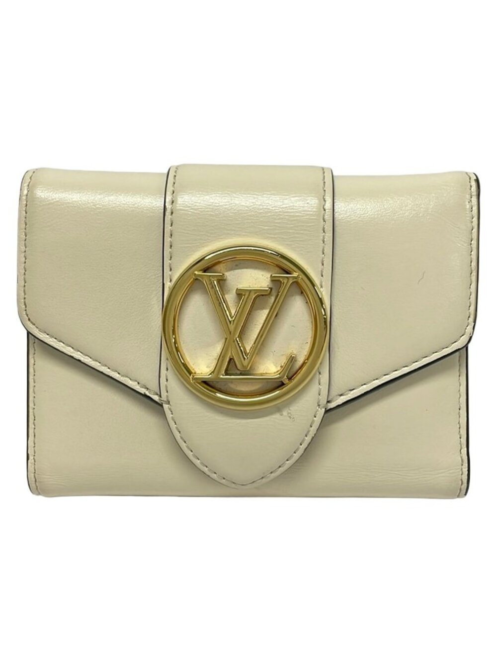 Louis Vuitton Trifold Wallet Portefeuille LV Pont Neuf Compact Cream Initial